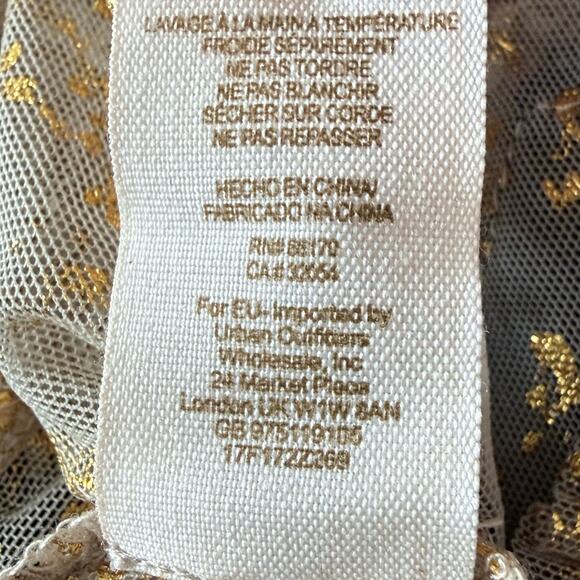 Free People V-Neck Sleeveless Sheer Metallic Dress Lace Size Small Gold Fairy - Picture 9 of 11